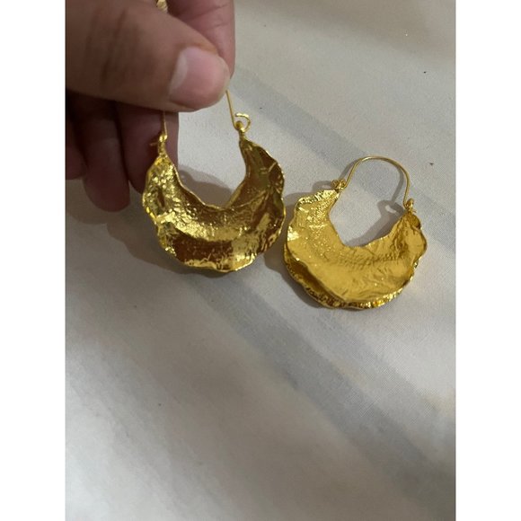 Chunky gold hoops big vintage style gold earring geometric gold earring , - Picture 1 of 6